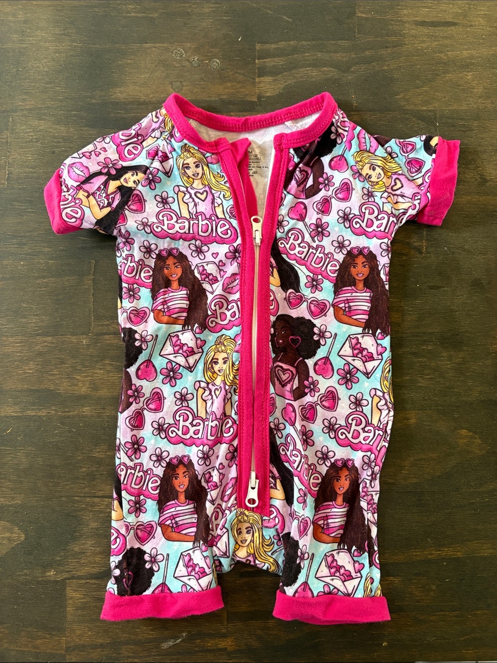 Bamboo 3-6 m Barbie Pink & Aqua Short-Sleeve Zip Front One-Piece
